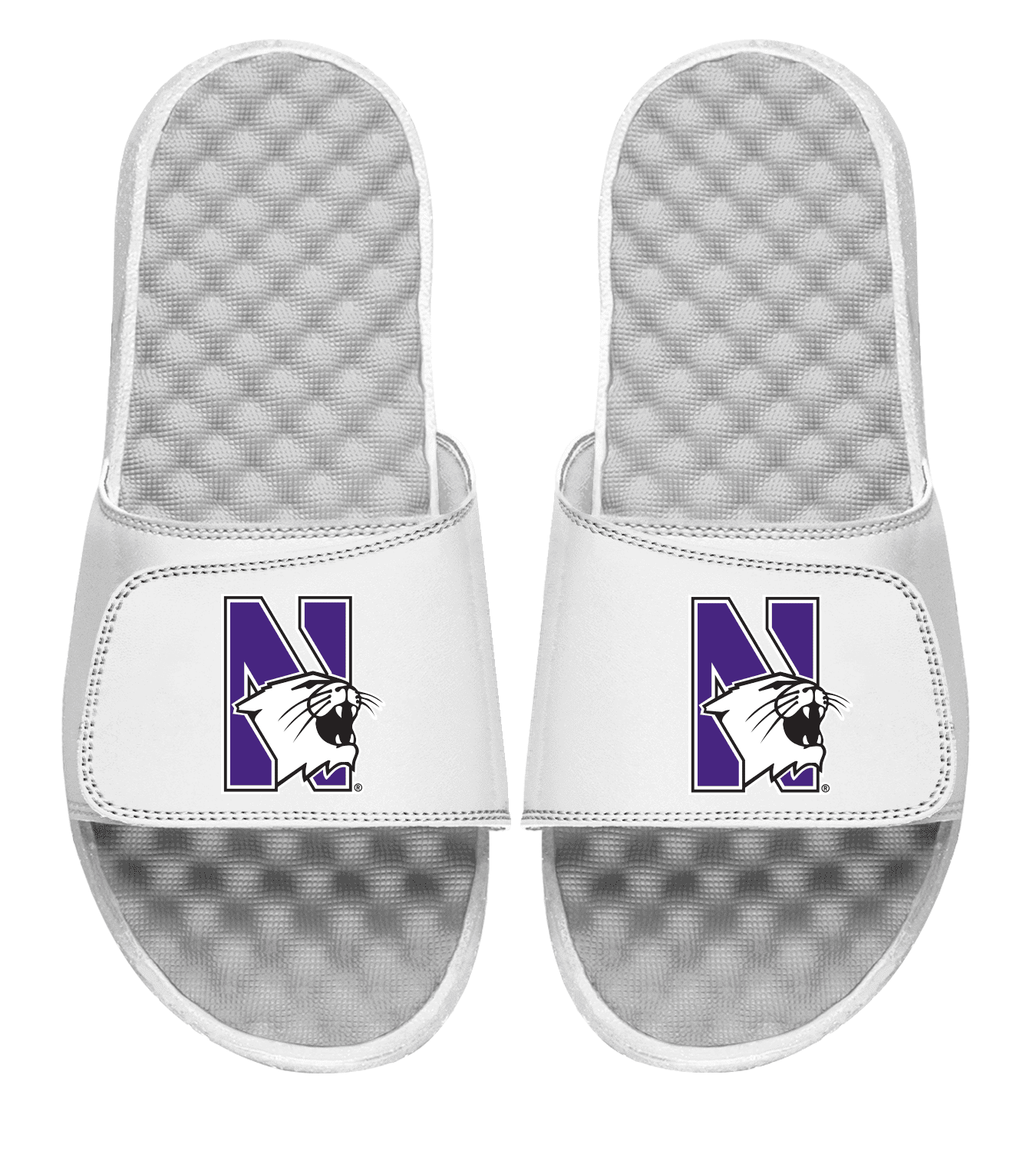 Northwestern University Wildcats White ISlide Flip Flops With N